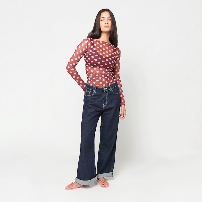 Decibel Polka Dot Mesh Longsleeve rosso 107027 3