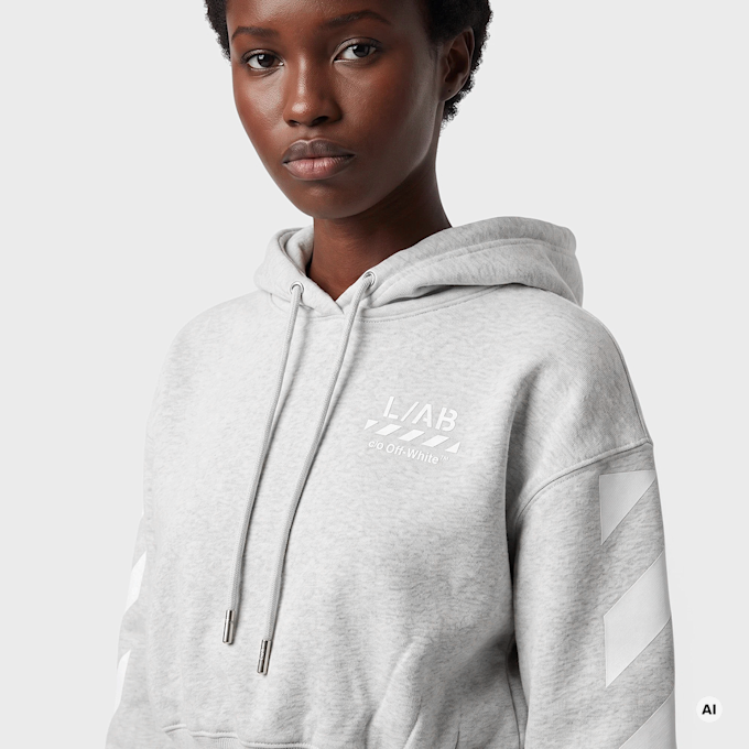 Off-White Crop Hoodie szary 110097 3