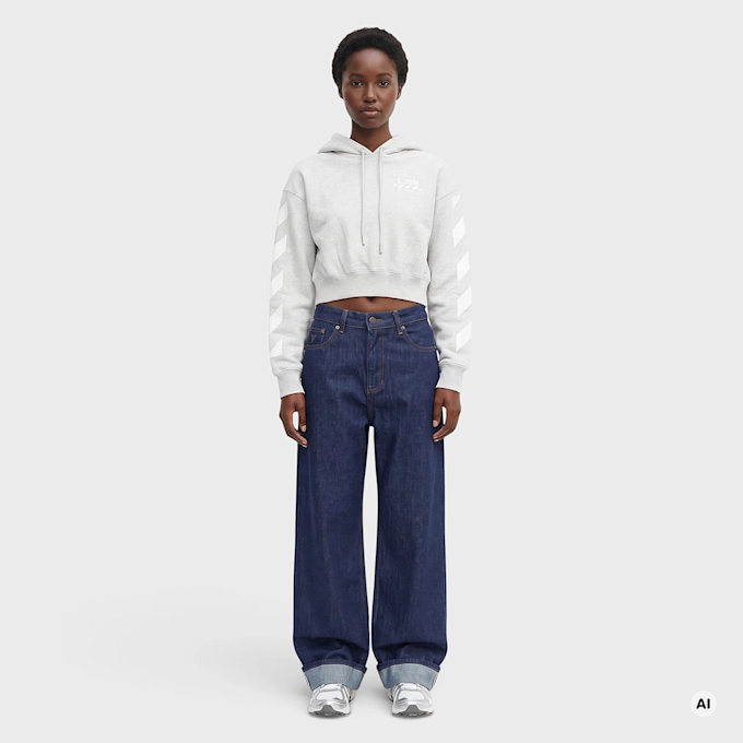 Off-White crop hoodie med grey heather grijs 110097 5