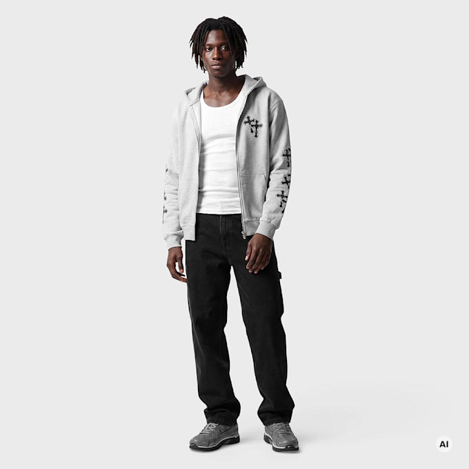 Mister Tee Many Crosses Fluffy Zip Hoody siva 140084 4