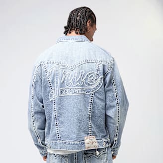 さや true religion damage denim jacket True Religion vintage denim jacket blue white stitching