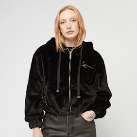 Karl Kani Metal Signature Vegan Fur Zip Hoodie Jacket light grey preto