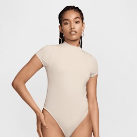 Nike   Sportswear Chill Knit Short Sleeve Bodysuit beige