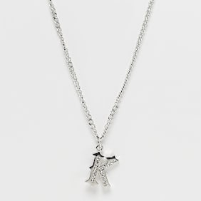 Karl Kani Rhinestone Pendant Cuban Link Chain prateado