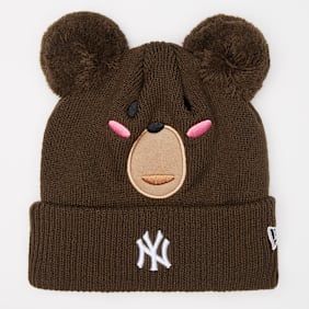 New Era Knit Medium Animal Pom Beanie MLB New York Yankees brun