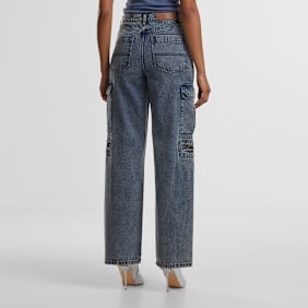 Urban Classics Ladies Loose Utility Denim Pants dirty washed blauw