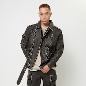 Smoke Rise Washed Vegan Leather Biker Jacket schwarz