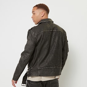 Smoke Rise Washed Vegan Leather Biker Jacket zwart