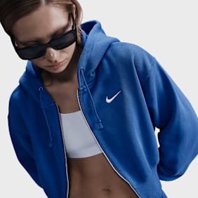 Nike Sportswear Phoenix Fleece Loose Crop Full-Zip Hoodie bleu