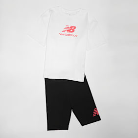 New Balance Stacked Logo Tee And Cycle Short Set noir