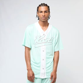 Karl Kani Varsity Logo Pinstripe Baseball Shirt turchese