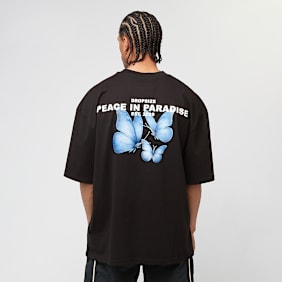 DropSize Heavy Oversized Butterflies Paradise T-Shirt noir