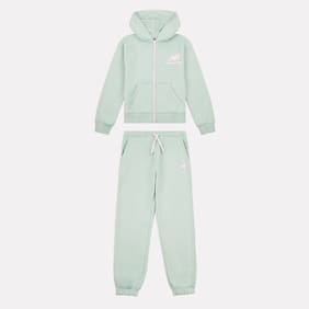 New Balance Set Stacked Logo French Terry Zip Hoodie and Jogger zielony