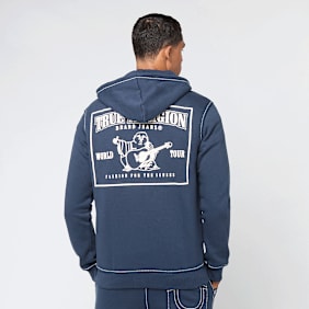 True Religion Big T Zip Up Hoodie niebieski