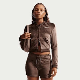 Nike   Sportswear Trend Velour Full-Zip Hoodie brązowy