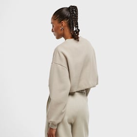Urban Classics Ladies Cropped Gathered Sweatshirt beige