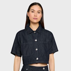 Urban Classics Ladies Cropped Light Denim Shirt blauw