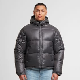 Urban Classics Shiny Puffer Jacket With Hood grigio