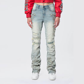 Smoke Rise High Rise Stacked Western Jeans plava