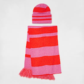 New Era Stripe Scarf Beanie Set (2 Piece) multicolor