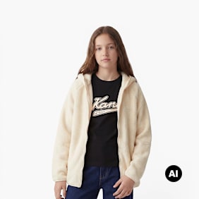 Karl Kani Signature Rubber Patch Teddy Zip Hoodie beige