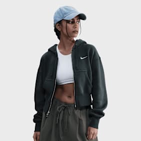 Nike Sportswear Phoenix Fleece Loose Full-Zip Cropped Hoodie vert