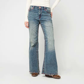 True Religion Katrina High Rise Flare Flap Big T azul