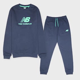 New Balance French Terry Stacked Logo Crew & Jog Set blau