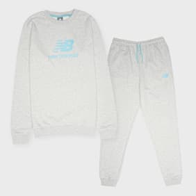 New Balance French Terry Stacked Logo Crew & Jog Set grau
