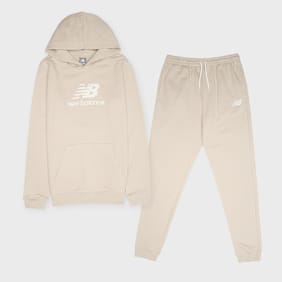 New Balance French Terry Stacked Logo Crew & Jog Set beige
