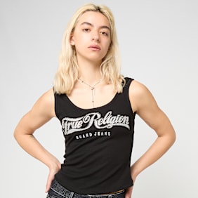 True Religion Crystal Square Neck Rib Tank zwart