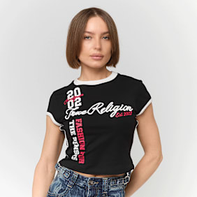 True Religion Sporty Cap Sleeves Ringer Baby Tee negro