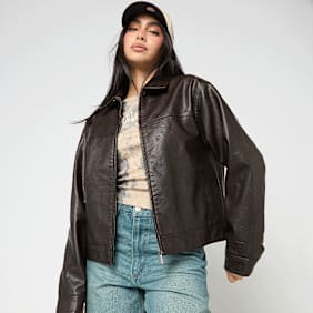 Karl Kani OG Retro Pu Leather Boxy Jacket braun