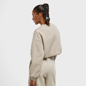 Urban Classics Ladies Cropped Gathered Sweatshirt bež
