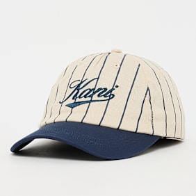 Karl Kani Cursive Varsity Pinstripe Baseball Cap off white/dark blue blanco