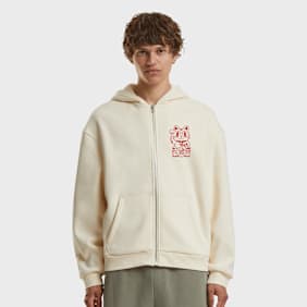 Mister Tee Good Luck Cat Fluffy Zip Hoody beige