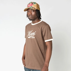 Karl Kani Cursive Varsity Regular Ringer T-Shirt brązowy