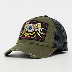 Von Dutch Originals Distressed Trucker Cap Flying Eyeball zelena