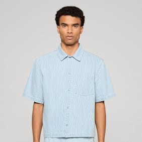 Urban Classics Pinstriped Casual Denim Overshirt blauw