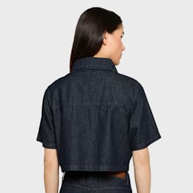 Urban Classics Ladies Cropped Light Denim Shirt plava