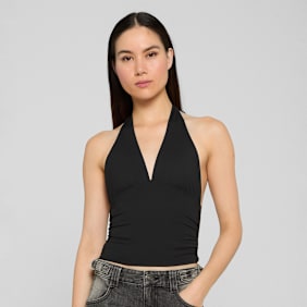 Urban Classics Ladies Polyamide Jersey Neckholder Top schwarz