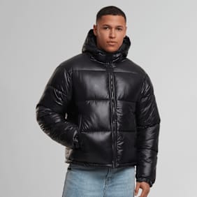 SNIPES Shiny Puffer Jacket With Hood crna