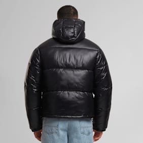 SNIPES Shiny Puffer Jacket With Hood crna