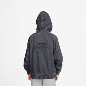 Nike   Sportswear Collection Full-Zip Hooded Denim Jacket gris