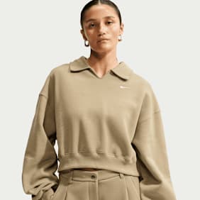 Nike   Studio Fleece Medium Weight Oversized Crop Polo bež