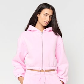 Urban Classics Ladies Fluffy Cropped Zip Hoodie rose