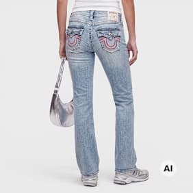 True Religion Becca Midrise Bootcut Big T Flap azul