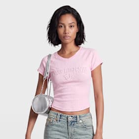 True Religion Embroidered Washed Rib Baby Tee Pink