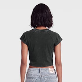 True Religion Embroidered Washed Rib Baby Tee gris