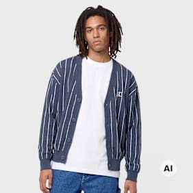Karl Kani OG Pinstripe Jacquard Cropped Cardigan niebieski
